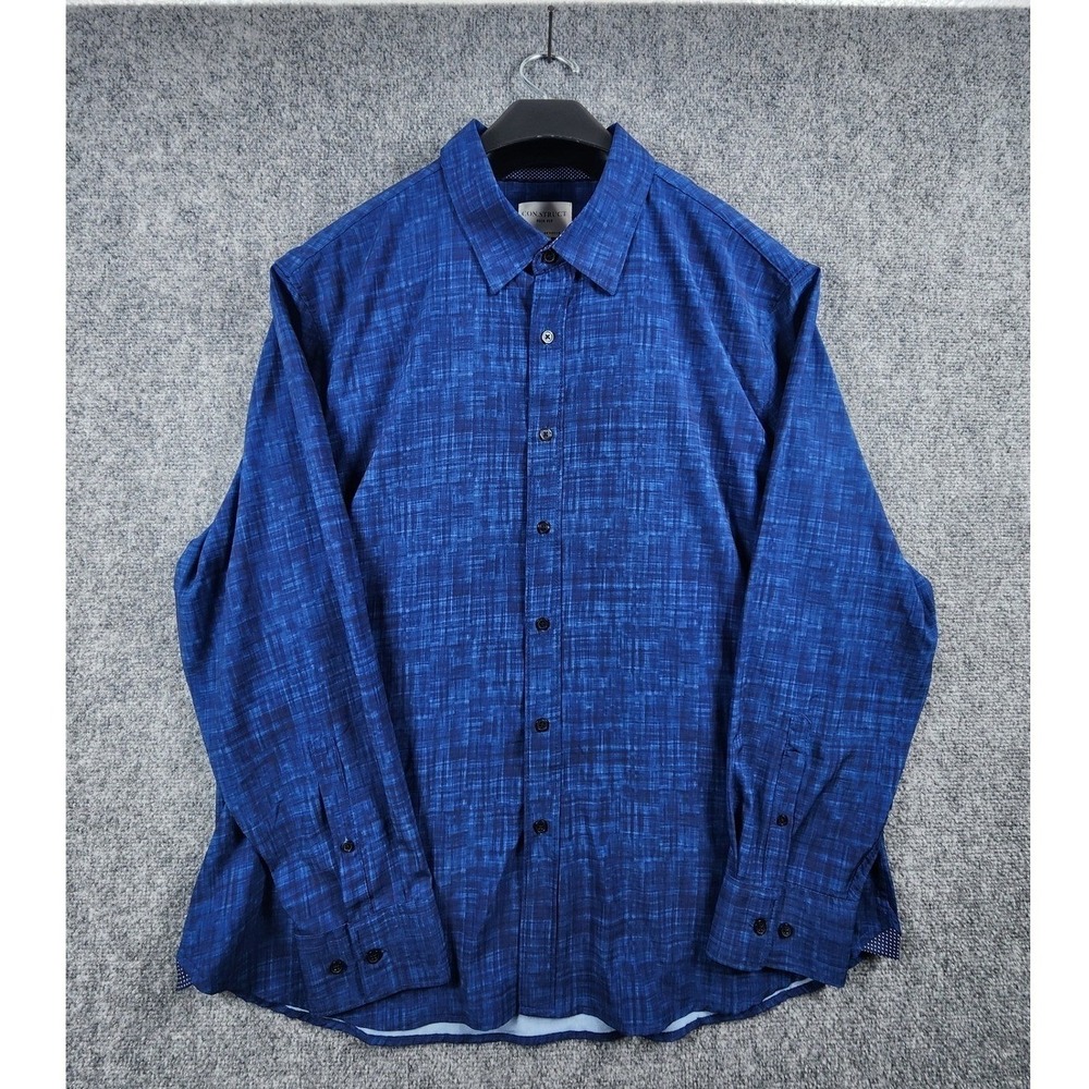 CON.STRUCT Slim Fit Blue Crosshatch 4-Way Stretch Button Down Shirt Mens XXL - Picture 2 of 10
